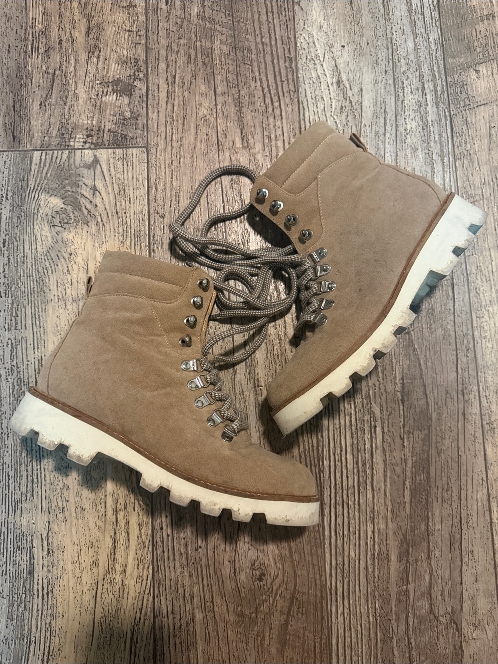 Tan Suede Hiking Ankle Boots - Rugged Lug Sole